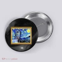 Funny Van Gogh Starry Night Llama Alpaca Button thumb 0