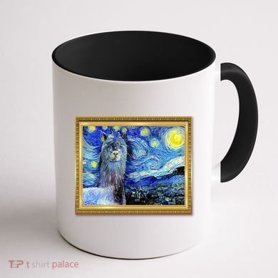 Funny Van Gogh Starry Night Llama Alpaca Coffee Mug back