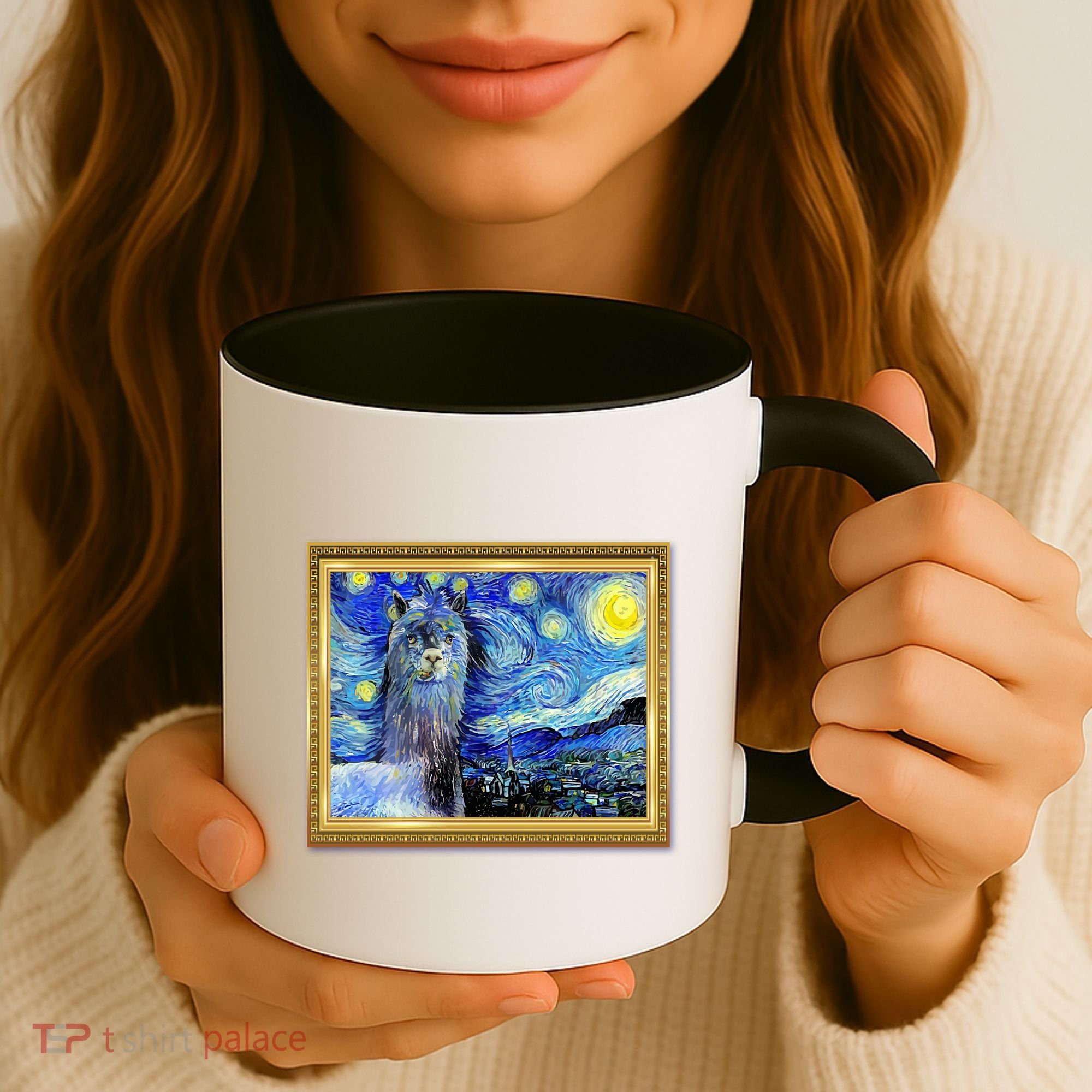 Funny Van Gogh Starry Night Llama Alpaca Coffee Mug