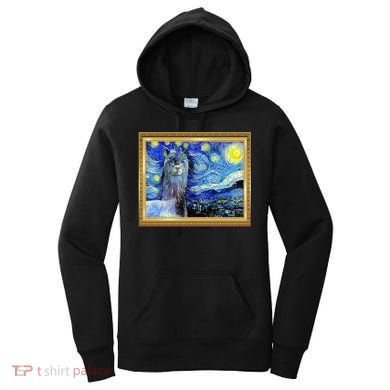 Funny Van Gogh Starry Night Llama Alpaca Women's Hoodie