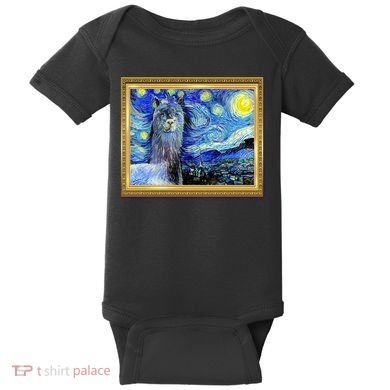 Funny Van Gogh Starry Night Llama Alpaca Baby Bodysuit