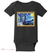 Funny Van Gogh Starry Night Llama Alpaca Baby Bodysuit thumb 0