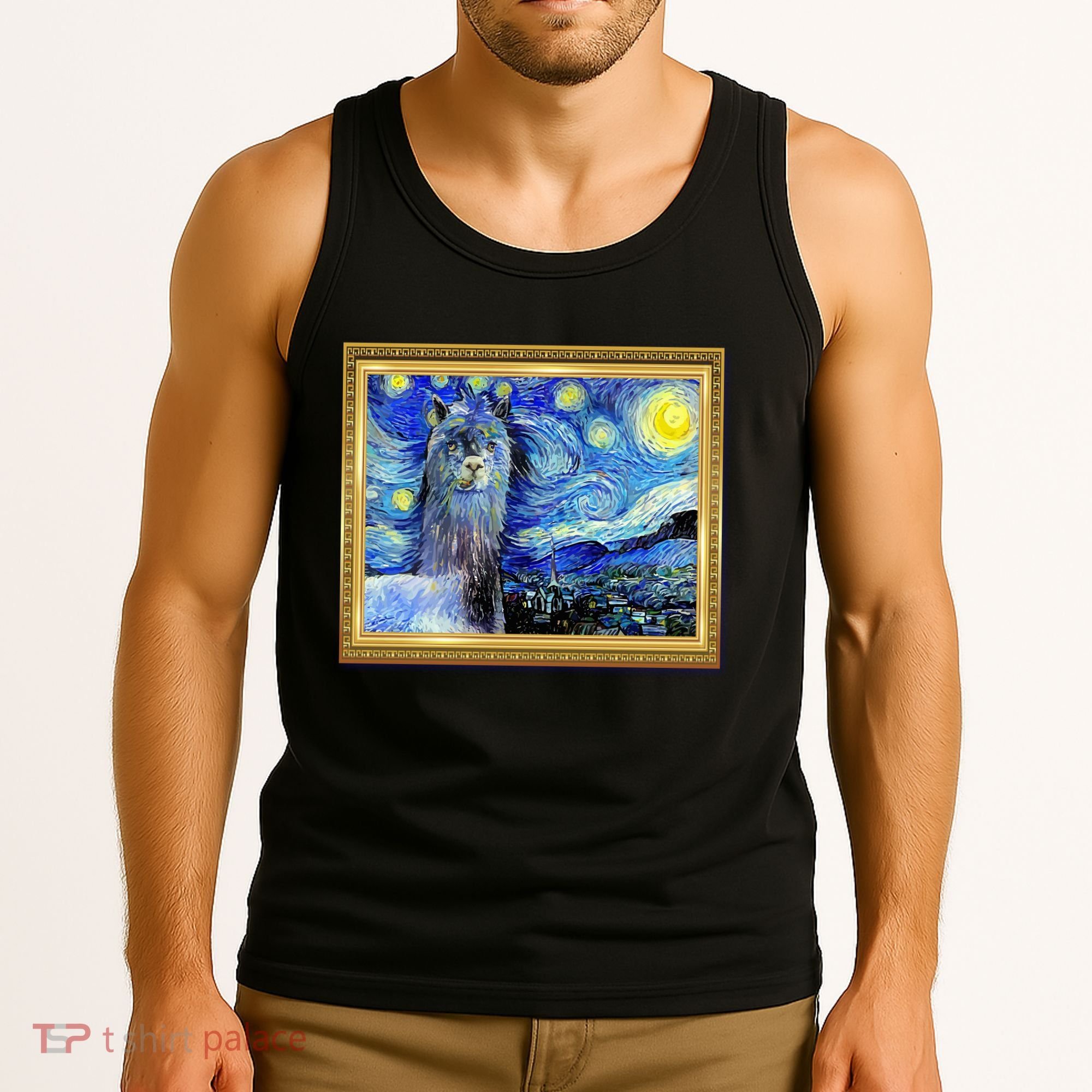 Funny Van Gogh Starry Night Llama Alpaca Tank Top