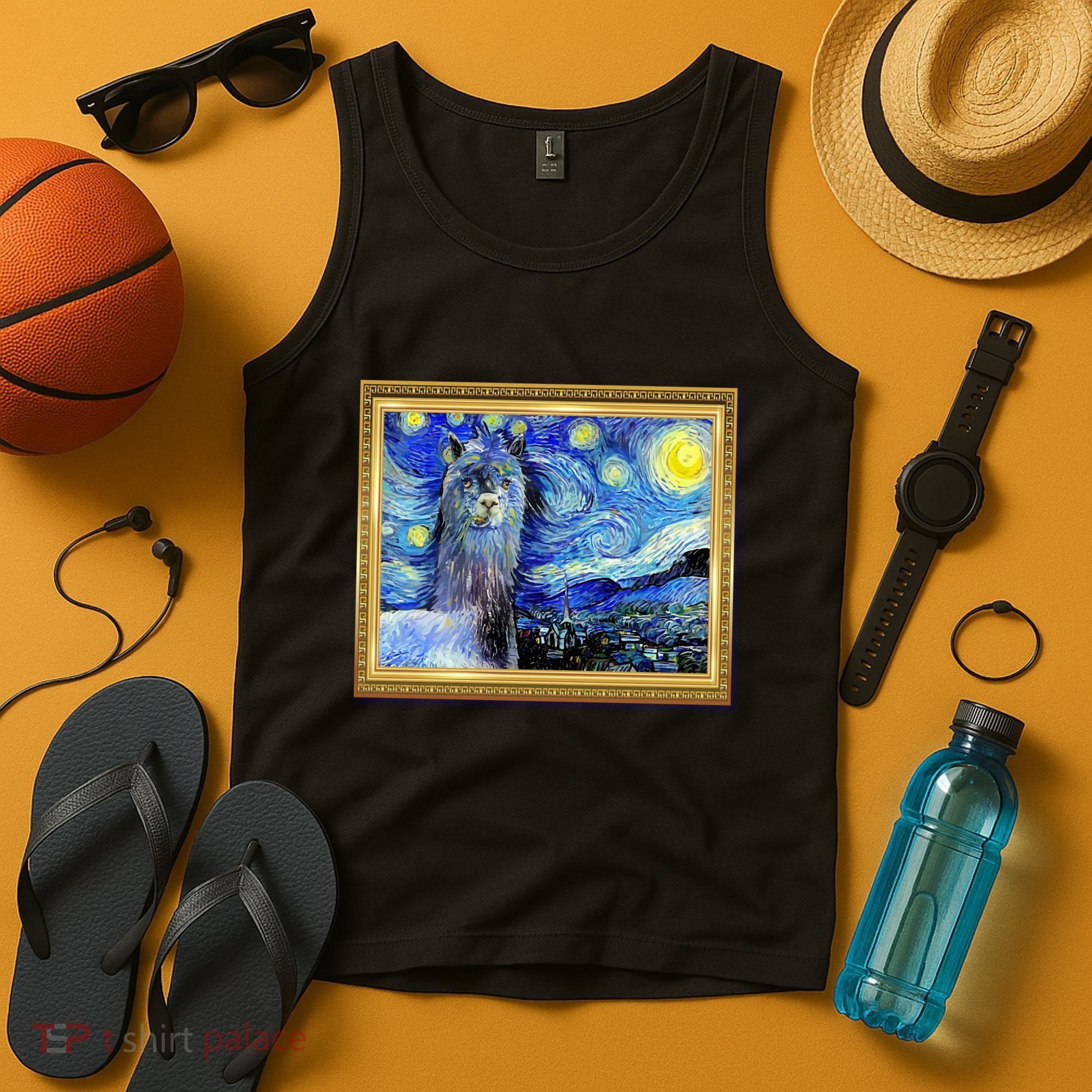 Funny Van Gogh Starry Night Llama Alpaca Tank Top