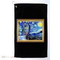 Funny Van Gogh Starry Night Llama Alpaca Golf Towel thumb 0