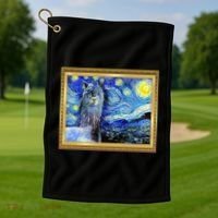 Funny Van Gogh Starry Night Llama Alpaca Golf Towel thumb 1