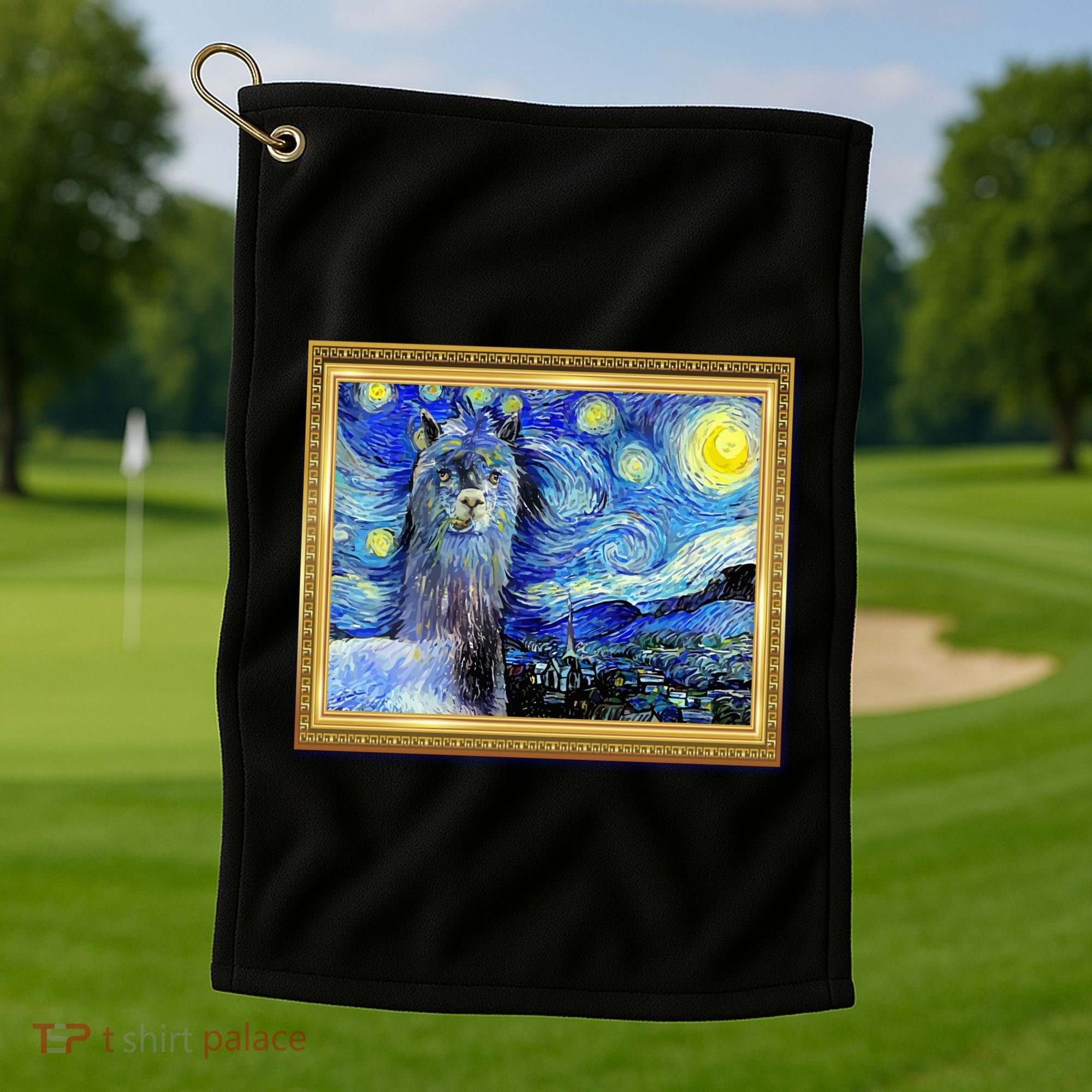 Funny Van Gogh Starry Night Llama Alpaca Golf Towel