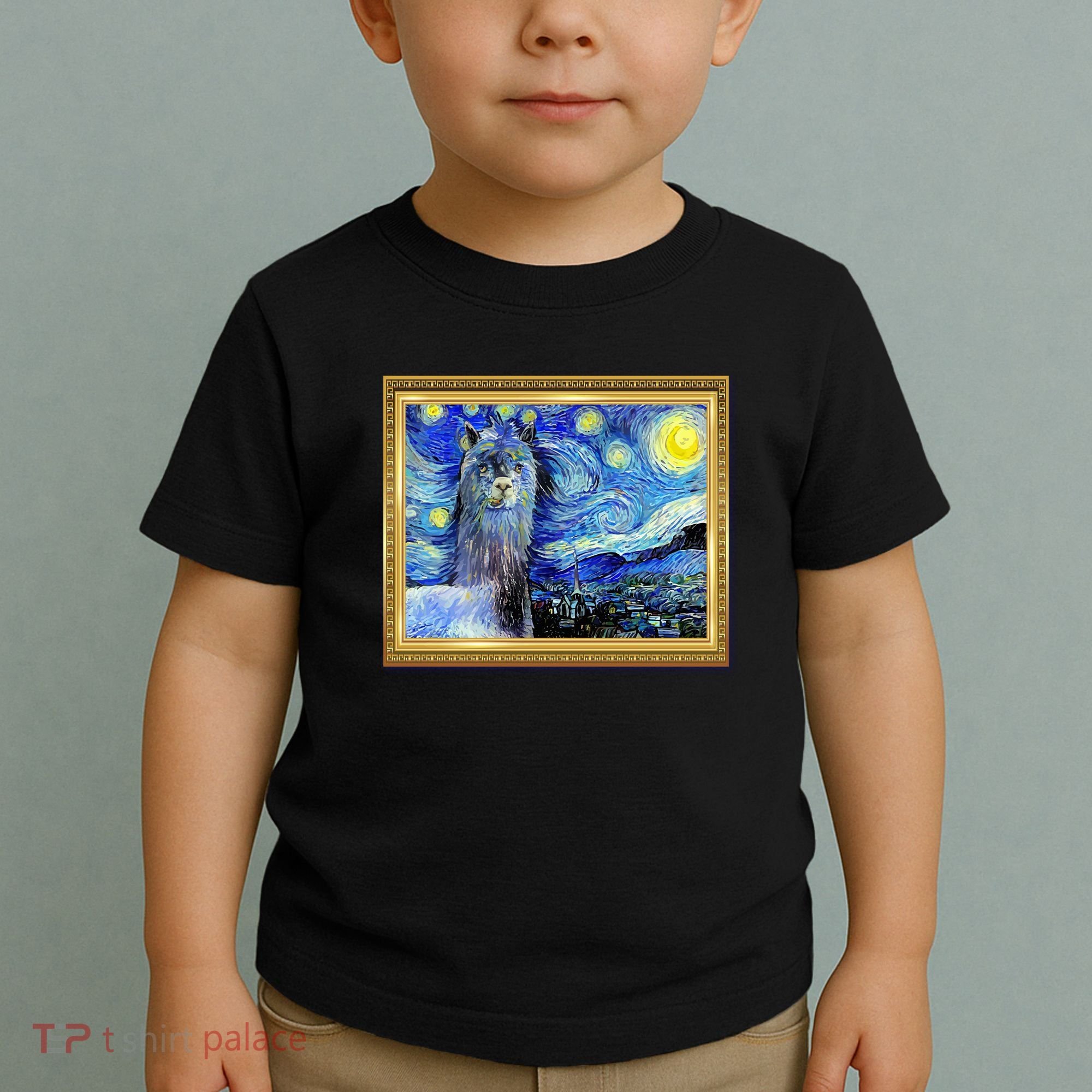 Funny Van Gogh Starry Night Llama Alpaca Toddler T-Shirt