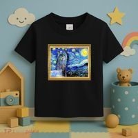 Funny Van Gogh Starry Night Llama Alpaca Toddler T-Shirt thumb 3