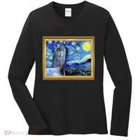 Funny Van Gogh Starry Night Llama Alpaca Women's Long Sleeve Shirt thumb 0