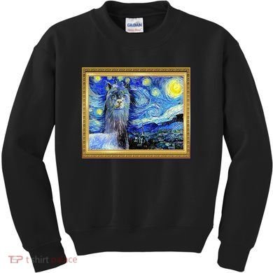 Funny Van Gogh Starry Night Llama Alpaca Kids Sweatshirt