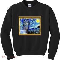 Funny Van Gogh Starry Night Llama Alpaca Kids Sweatshirt thumb 0