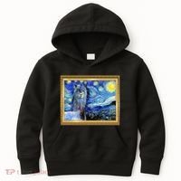 Funny Van Gogh Starry Night Llama Alpaca Kids Hoodie thumb 0