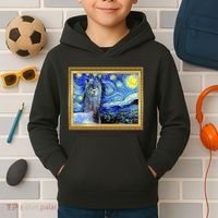 Funny Van Gogh Starry Night Llama Alpaca Kids Hoodie thumb 2