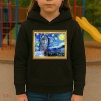 Funny Van Gogh Starry Night Llama Alpaca Kids Hoodie thumb 3