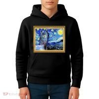 Funny Van Gogh Starry Night Llama Alpaca Kids Hoodie thumb 4