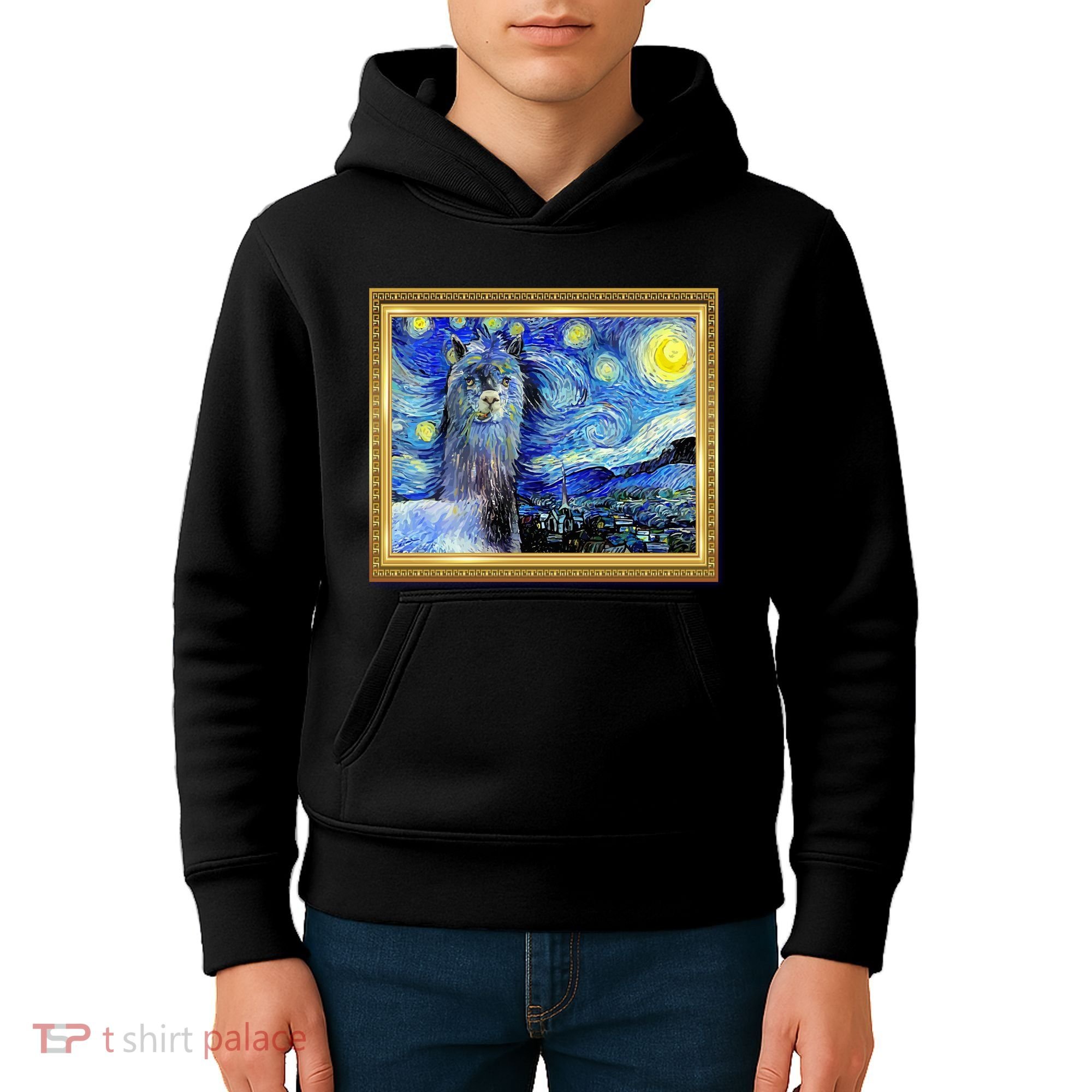 Funny Van Gogh Starry Night Llama Alpaca Kids Hoodie