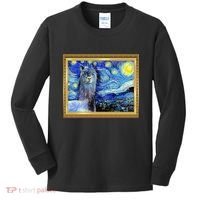 Funny Van Gogh Starry Night Llama Alpaca Kids Long Sleeve Shirt thumb 0