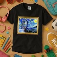 Funny Van Gogh Starry Night Llama Alpaca Kids T-Shirt thumb 3