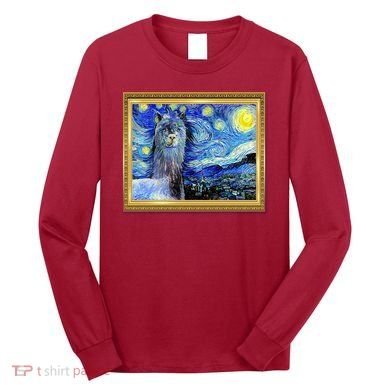 Funny Van Gogh Starry Night Llama Alpaca Long Sleeve Shirt