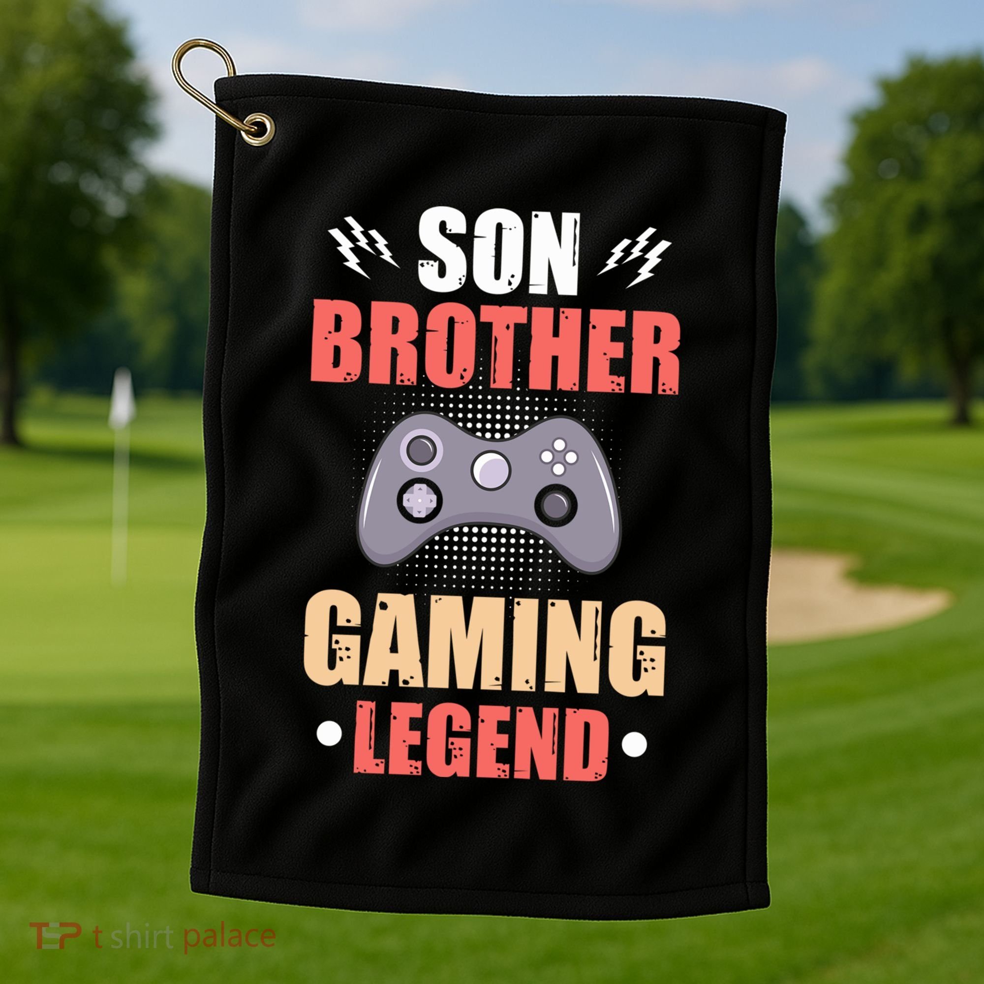 Funny Video Gamer Son Brother Gaming Legend Golf Towel