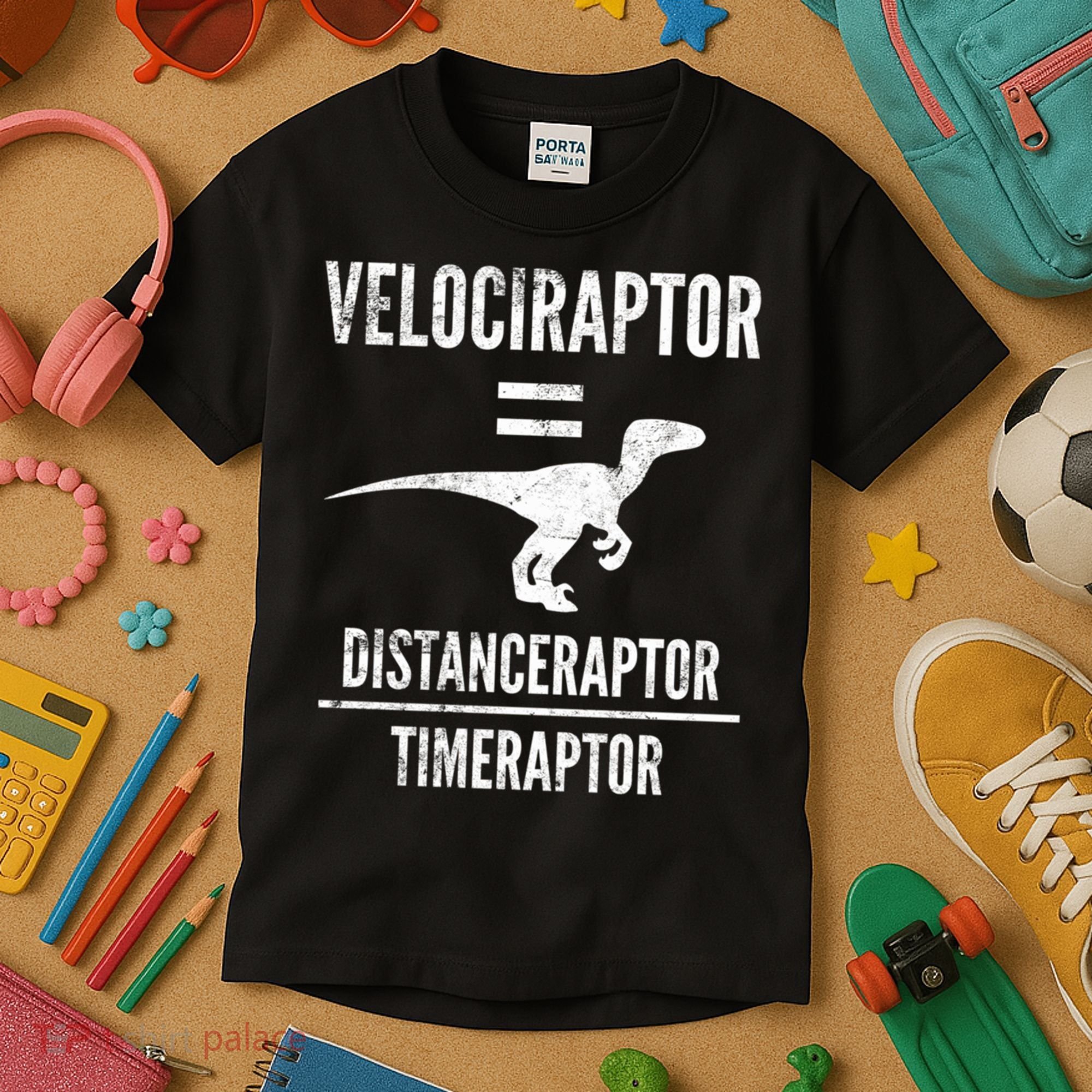 Funny Velociraptor Gift With Science Pun Dad Joke Physics Kids T-Shirt