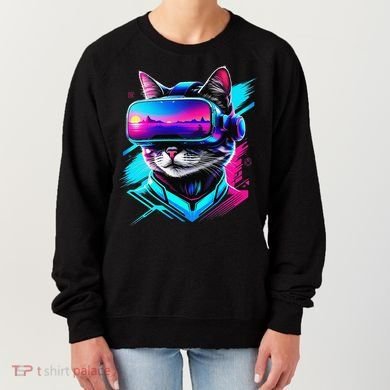 Funny Vr Gamer Cat In Vr Headset Virtual Reality Gaming Women's Sweatshirt