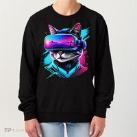 Funny Vr Gamer Cat In Vr Headset Virtual Reality Gaming Women's Sweatshirt thumb 0