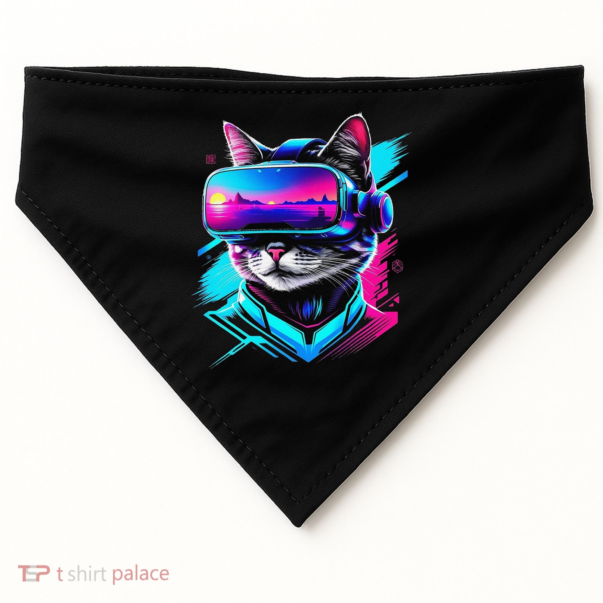 Funny Vr Gamer Cat In Vr Headset Virtual Reality Gaming USA-Made Doggie Bandana