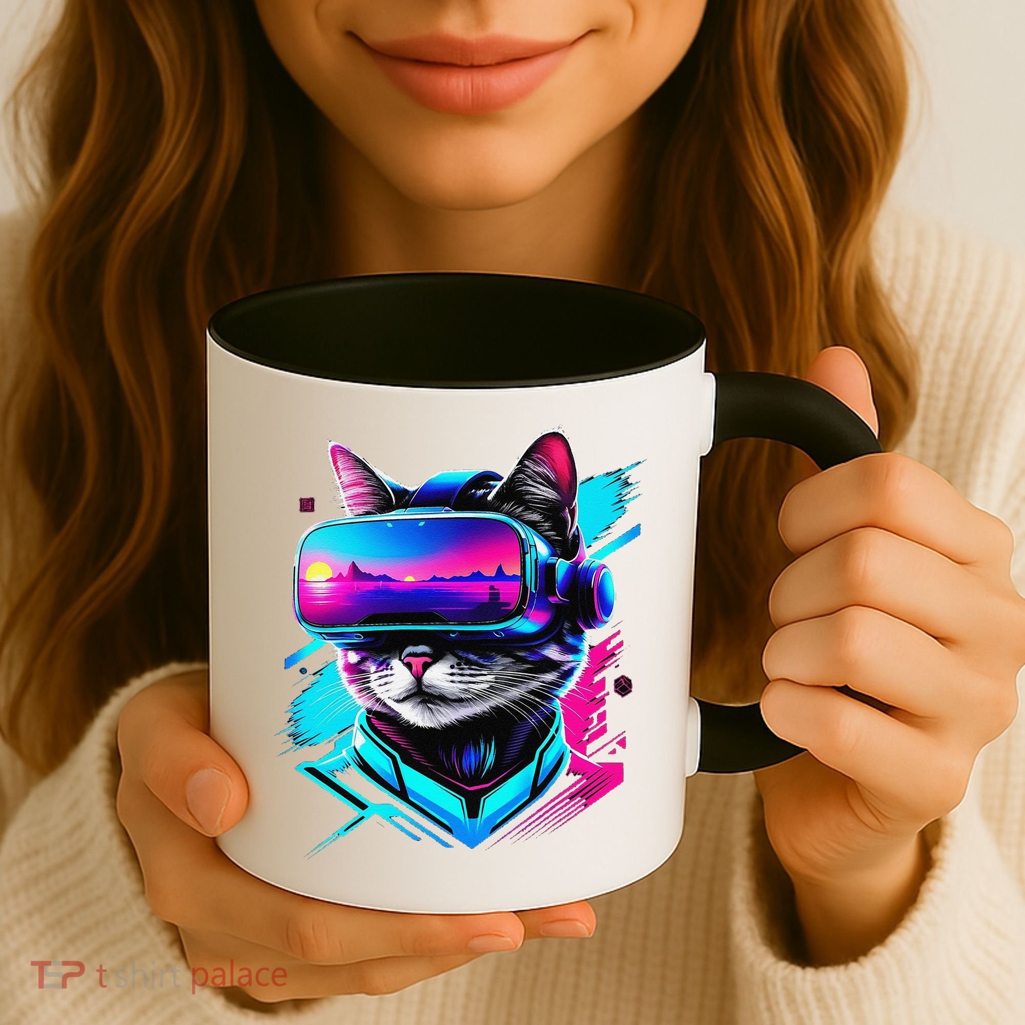 Funny Vr Gamer Cat In Vr Headset Virtual Reality Gaming Coffee Mug