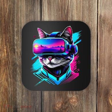 Funny Vr Gamer Cat In Vr Headset Virtual Reality Gaming Coaster