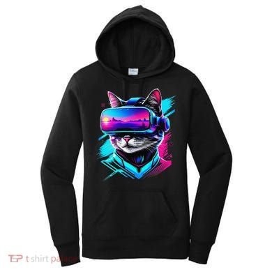 Funny Vr Gamer Cat In Vr Headset Virtual Reality Gaming Women's Hoodie