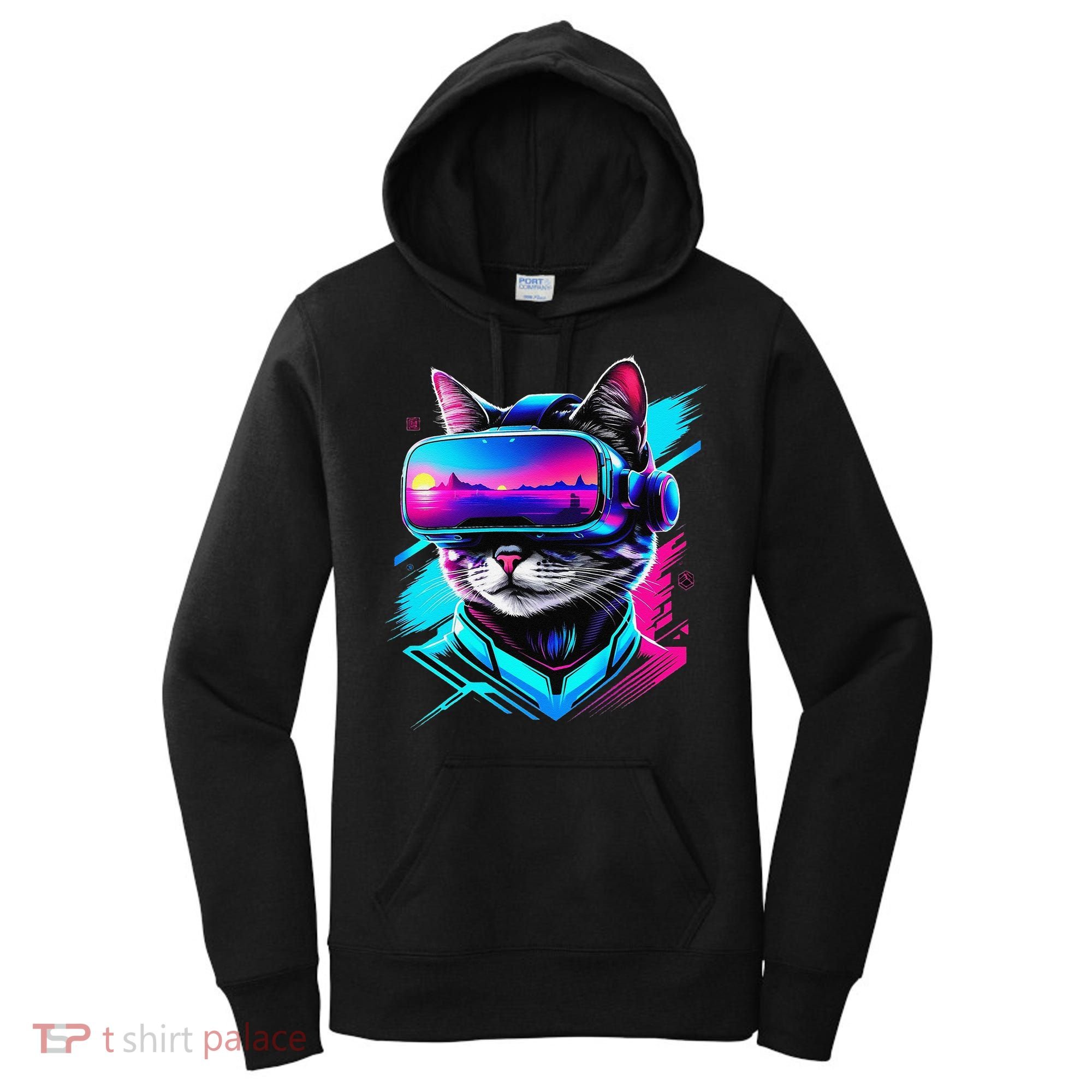Funny Vr Gamer Cat In Vr Headset Virtual Reality Gaming Women's Hoodie