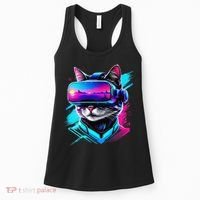 Funny Vr Gamer Cat In Vr Headset Virtual Reality Gaming Women's Tank Top thumb 0
