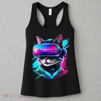 Funny Vr Gamer Cat In Vr Headset Virtual Reality Gaming Women's Tank Top thumb 3