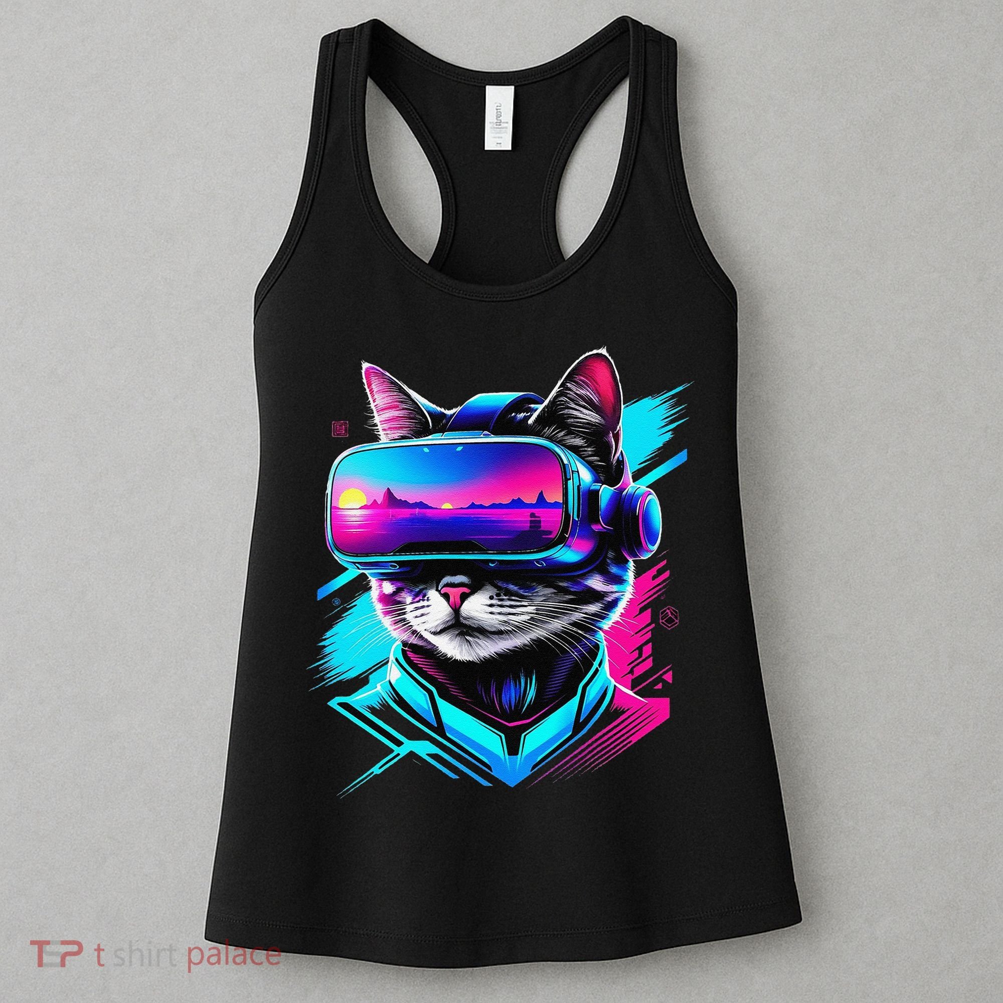 Funny Vr Gamer Cat In Vr Headset Virtual Reality Gaming Women's Tank Top