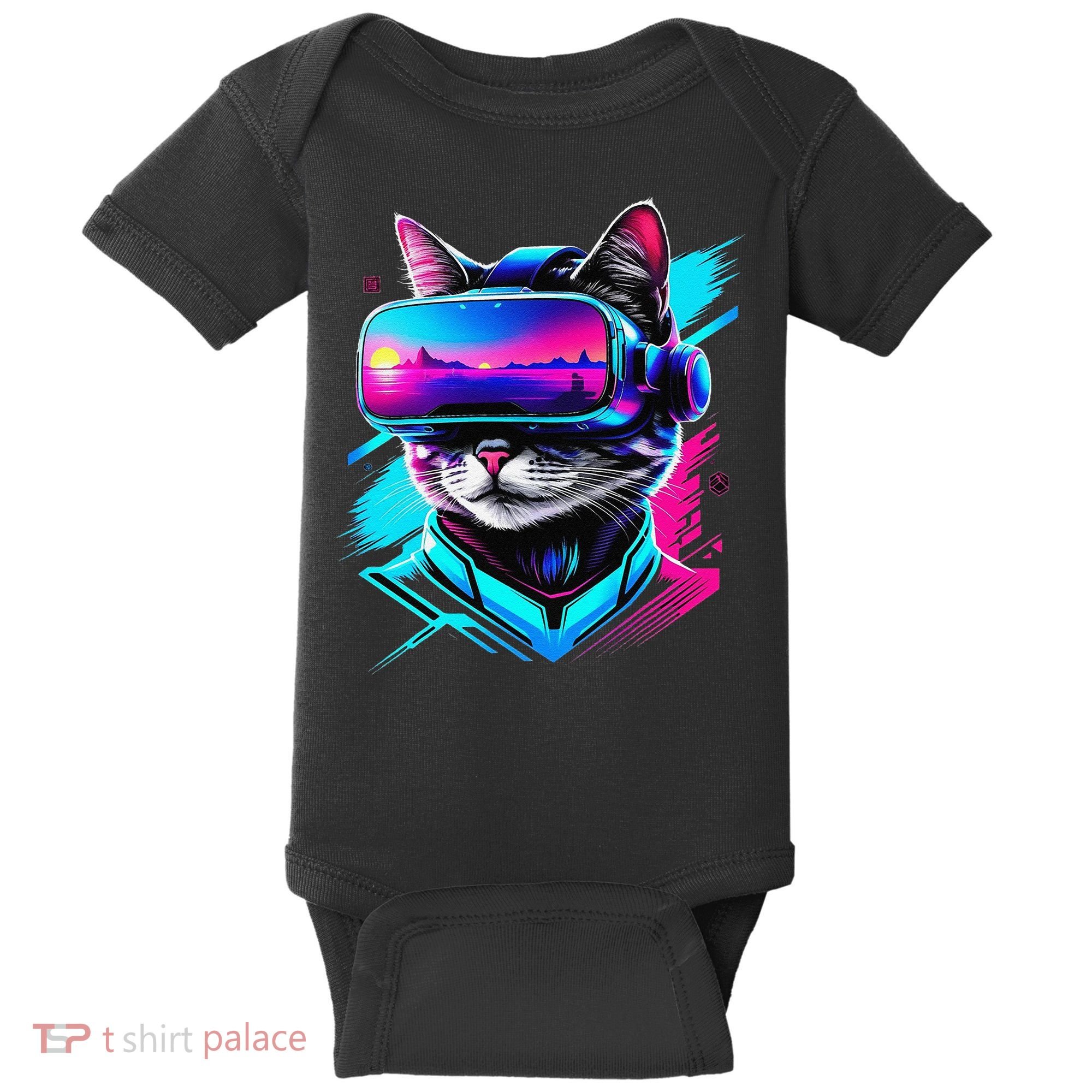 Funny Vr Gamer Cat In Vr Headset Virtual Reality Gaming Baby Bodysuit