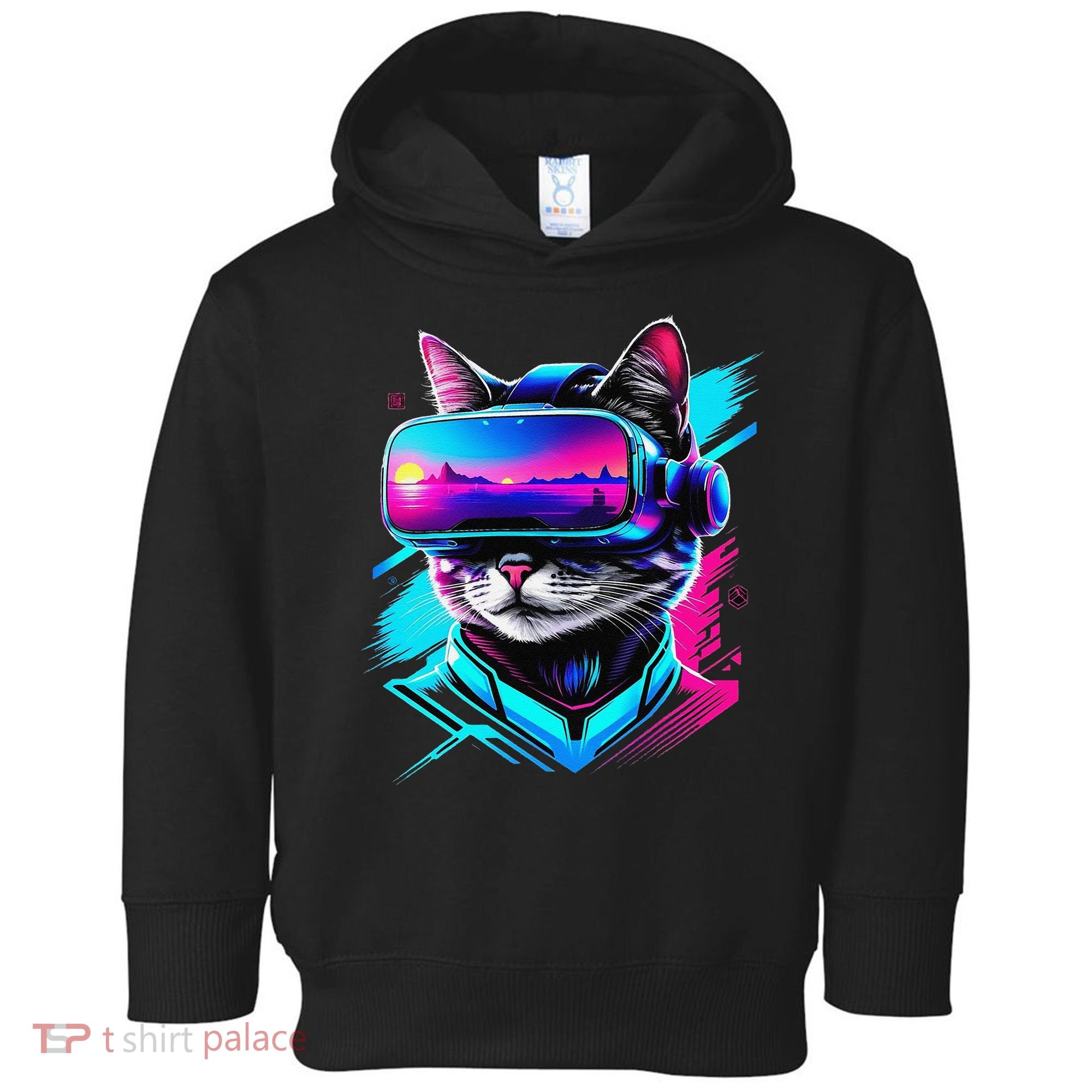 Funny Vr Gamer Cat In Vr Headset Virtual Reality Gaming Toddler Hoodie