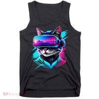 Funny Vr Gamer Cat In Vr Headset Virtual Reality Gaming Tank Top thumb 0