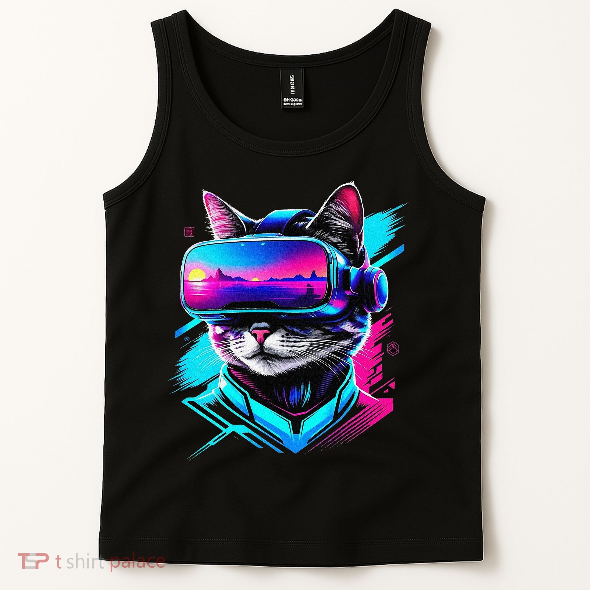 Funny Vr Gamer Cat In Vr Headset Virtual Reality Gaming Tank Top