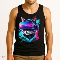 Funny Vr Gamer Cat In Vr Headset Virtual Reality Gaming Tank Top thumb 3
