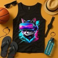 Funny Vr Gamer Cat In Vr Headset Virtual Reality Gaming Tank Top thumb 4