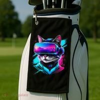 Funny Vr Gamer Cat In Vr Headset Virtual Reality Gaming Golf Towel thumb 2