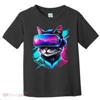 Funny Vr Gamer Cat In Vr Headset Virtual Reality Gaming Toddler T-Shirt thumb 0