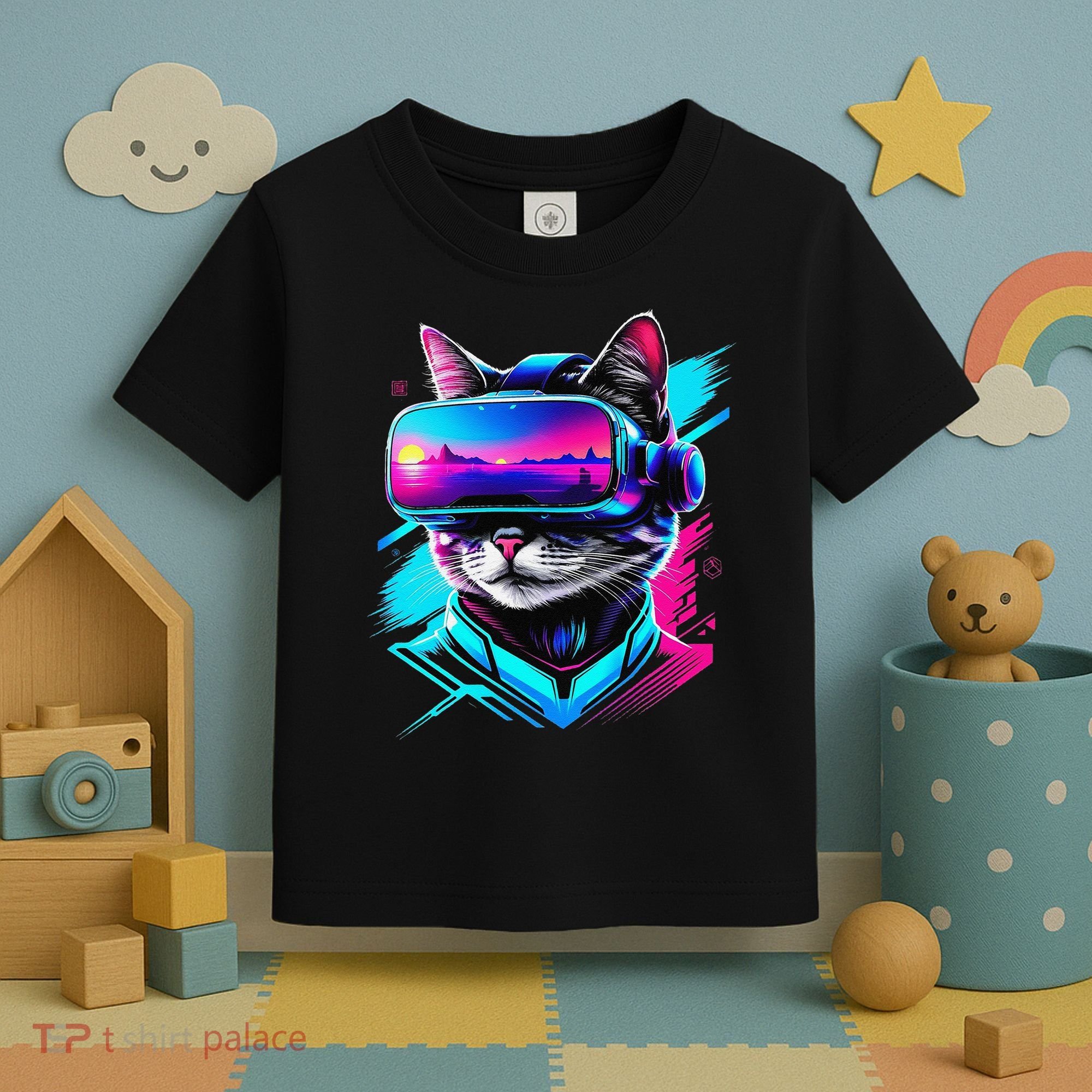 Funny Vr Gamer Cat In Vr Headset Virtual Reality Gaming Toddler T-Shirt