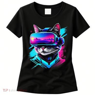 Funny Vr Gamer Cat In Vr Headset Virtual Reality Gaming Women's T-Shirt