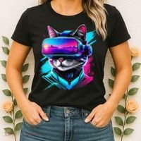 Funny Vr Gamer Cat In Vr Headset Virtual Reality Gaming Women's T-Shirt thumb 2
