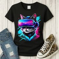 Funny Vr Gamer Cat In Vr Headset Virtual Reality Gaming Women's T-Shirt thumb 3