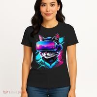 Funny Vr Gamer Cat In Vr Headset Virtual Reality Gaming Women's T-Shirt thumb 4