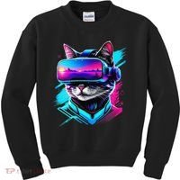 Funny Vr Gamer Cat In Vr Headset Virtual Reality Gaming Kids Sweatshirt thumb 0